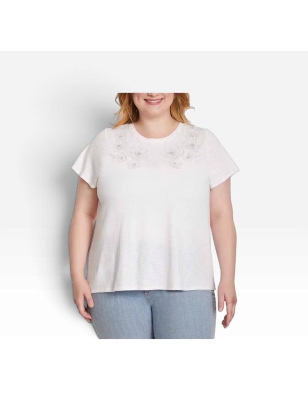 Ella Moss Women's Short Sleeve Embroidered Top White XL New with tag